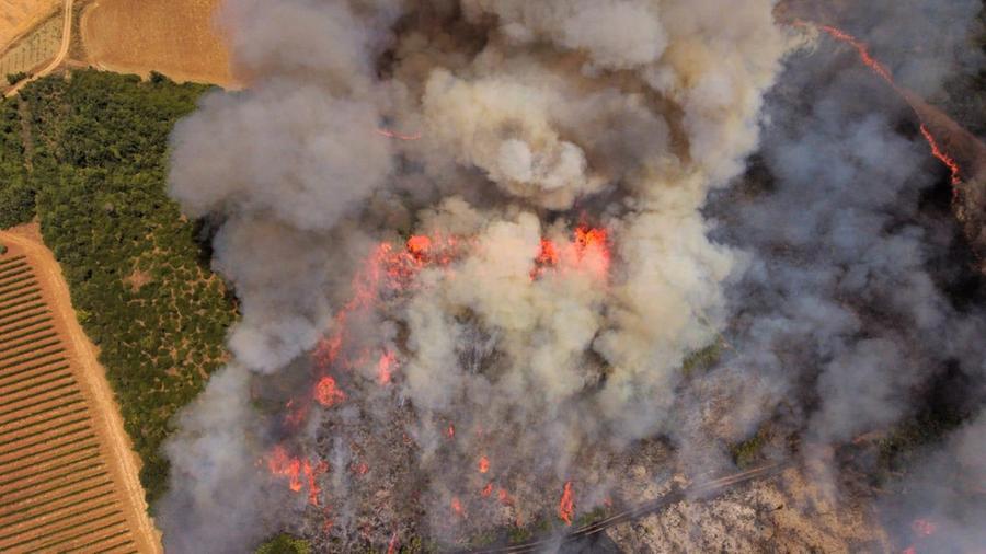 Rogo sulle colline, bruciano i campi. In azione 4 elicotteri antincendio