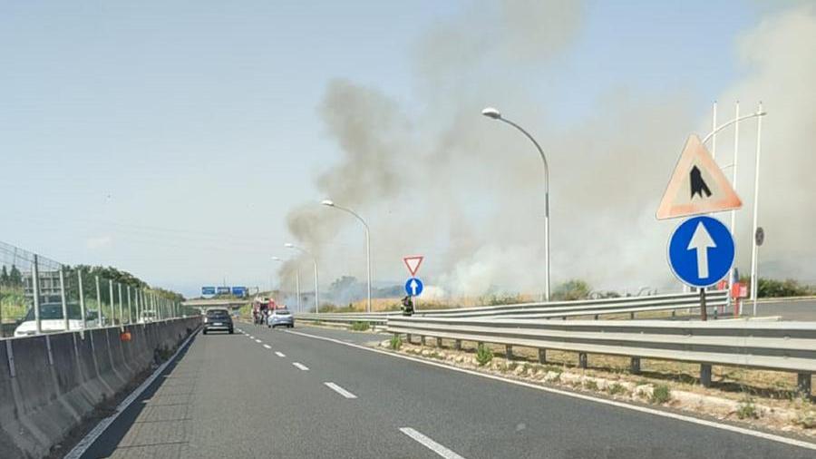 Sterpaglie in fiamme vicino alla Variante Aurelia