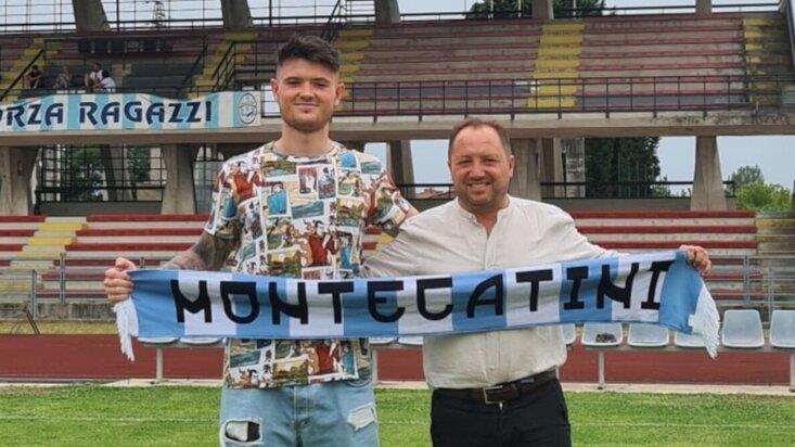Matteo Ghimenti presentato all’interno dello stadio di Montecatini insieme al presidente dell’Airone, Piero Nannini