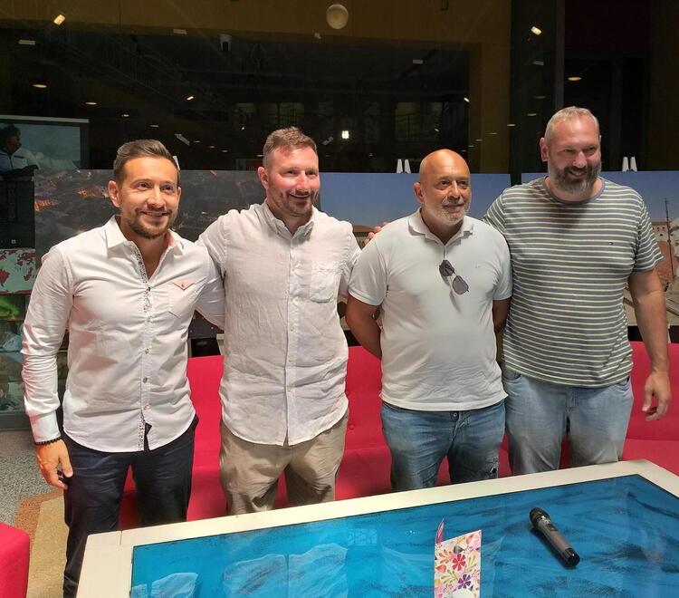 Da sinistra in conferenza stampa: Simone Ragazzini, Emanuele Fratini, Alessandro Vannucchi ed Emiliano Biagini