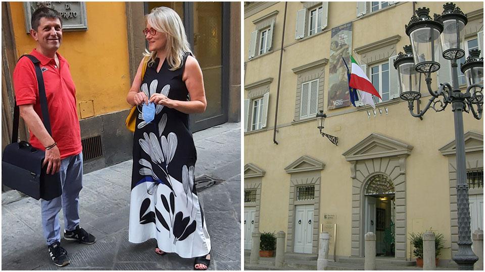 I dirigenti Stefano Gestri del Copernico e Claudia Del Pace del Dagomari e l’ex sede del Ced in via Cairoli