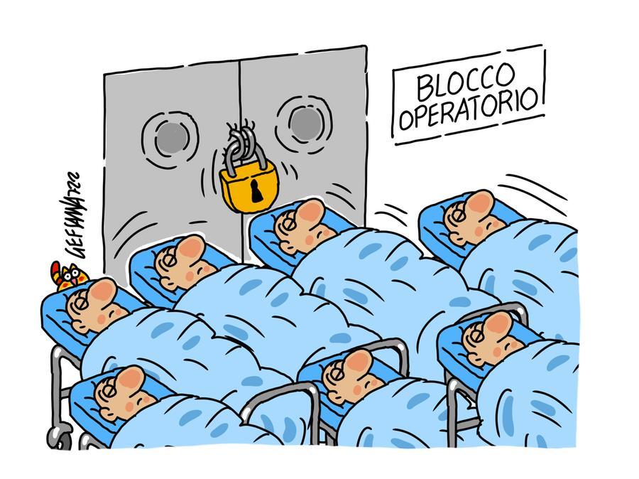 La vignetta di Gef: sale operatorie chiuse, caos negli ospedali