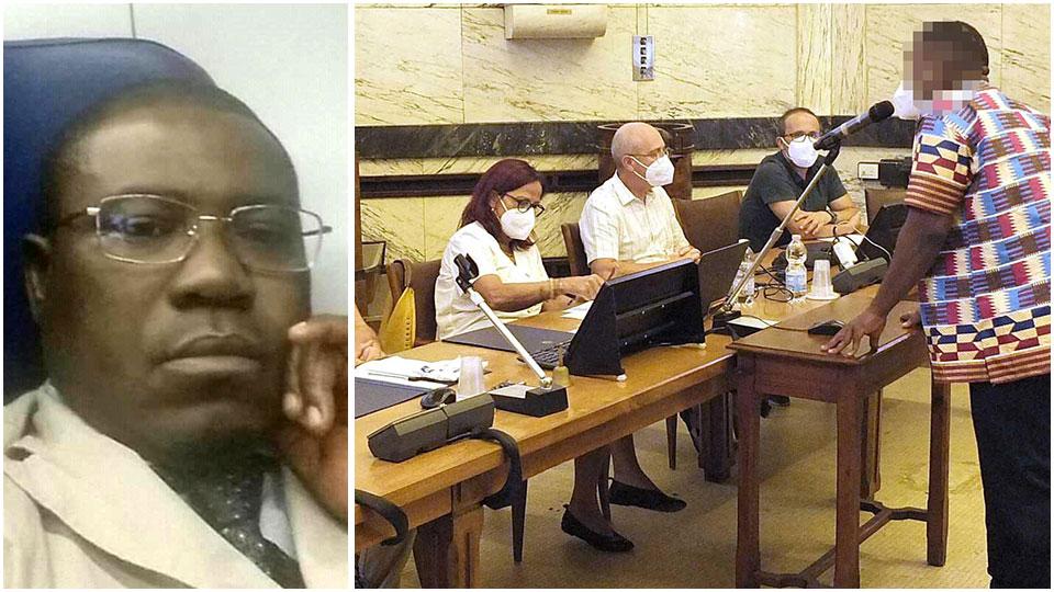 Fulgencio Obiang Esono arrestato nel 2018 in Togo e detenuto in Guinea Equatoriale e il figlio dell’ingegnere (il volto è coperto per motivi di privacy) che si è laureato ieri a Pisa