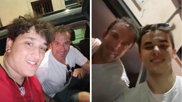 
	I due giovani che si sono scattati un selfie con Alessandro Del Piero all'uscita della pizzeria Pepe e Sale: Davide Curto, di San Romano, e Pieter Marcantonio, di Fornacette

