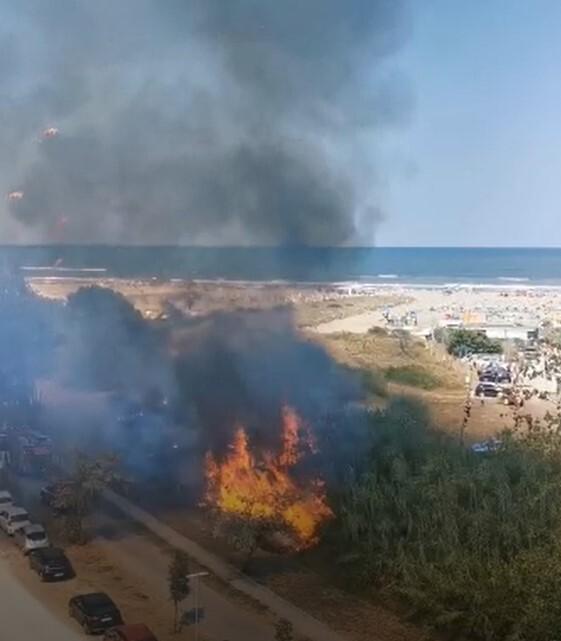 Lido Spina. Le fiamme lambiscono la spiaggia: decine di auto fatte allontanare