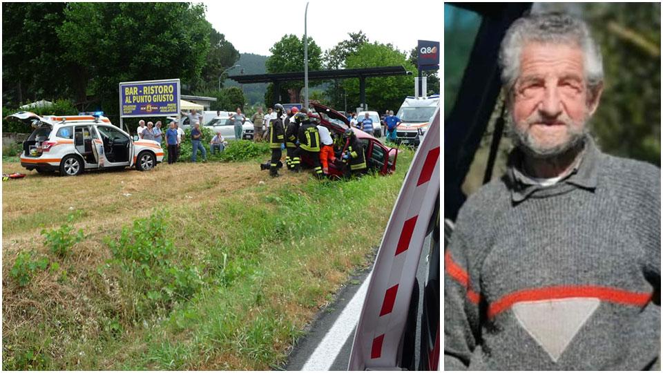 I soccorsi all’auto ribaltata nella quale si trovava Angelo Da Costa