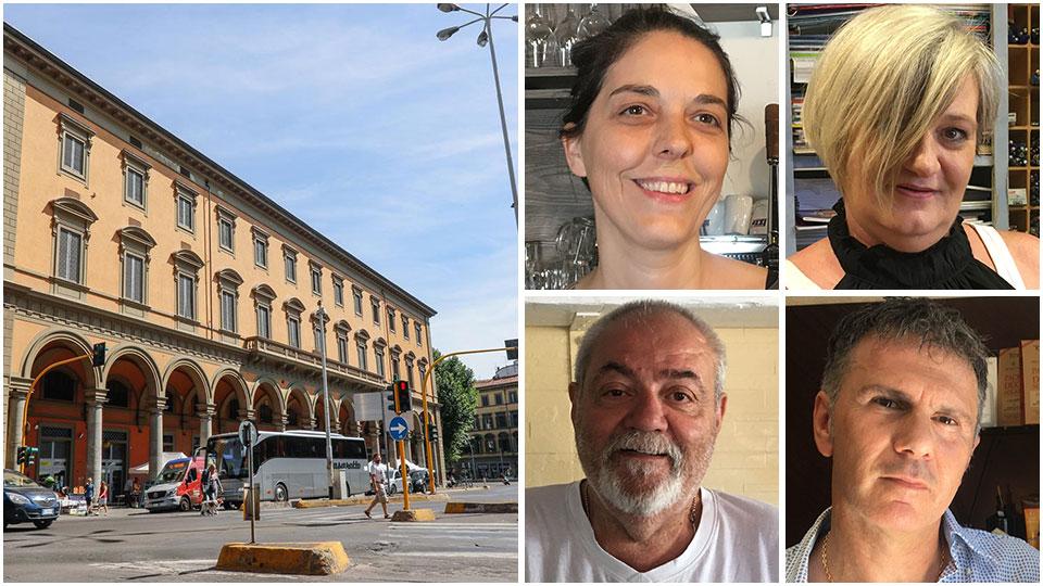 Piazza della Libertà, da sinistra in senso orario i commercianti di viale Spartaco Lavagnini: Stefania Identici, Barbara Borghesi, Claudio Anselmi e Antonio Castracani