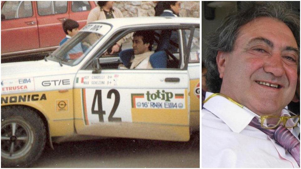 Roy Cardelli a bordo di un’auto da rally, una delle sue passioni, a destra in una foto recente