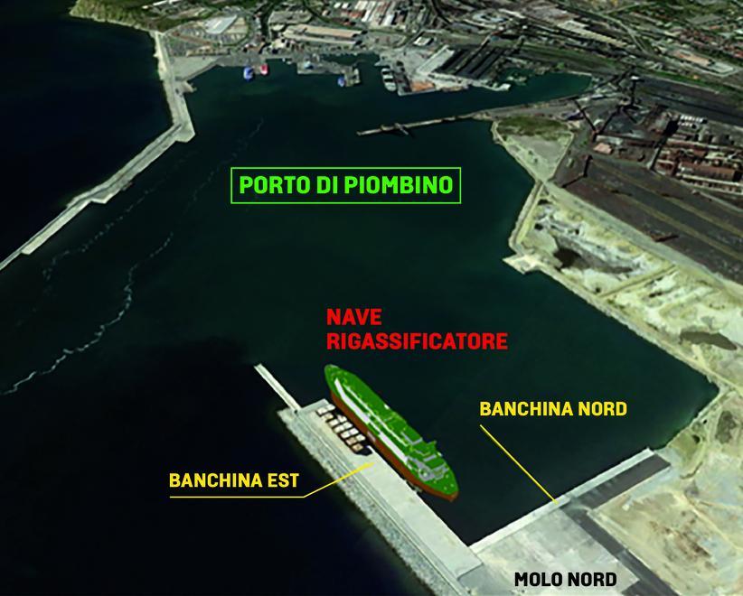 La mappa che riporta la collocazione del rigassificatore nel porto di Piombino