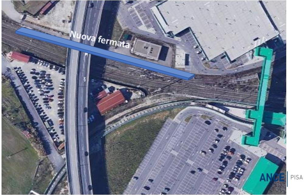 Una simulazione della stazione intermedia che verrebbe realizzata a ridosso del Pisa Mover
