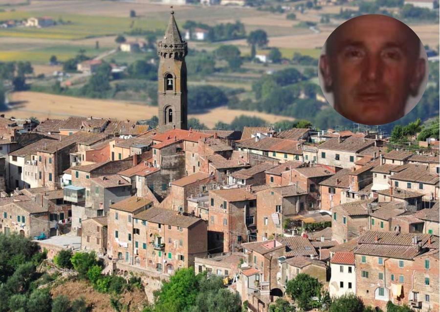 
	Una veduta del borgo di Peccioli e, nel riquadro, l'operaio comunale morto

