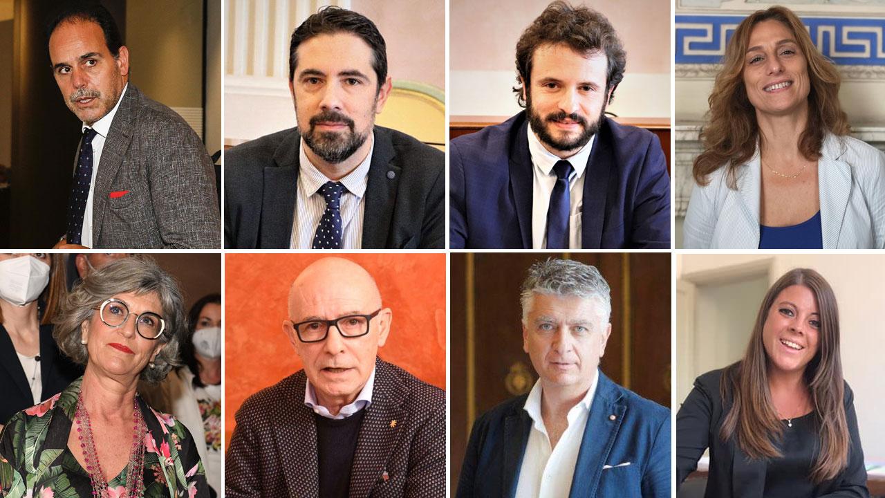 Partendo dalla foto in alto a sinistra in senso orario Andrea Marcucci (Pd), Andrea Bonfanti (Pd), Patrizio Andreuccetti (Pd), Serena Mammini (Pd), Elisa Montemagni (Lega), Massimo Mallegni (Forza Italia), Riccardo Zucconi (Fratelli d’Italia), Roberta Menchetti (Pd)