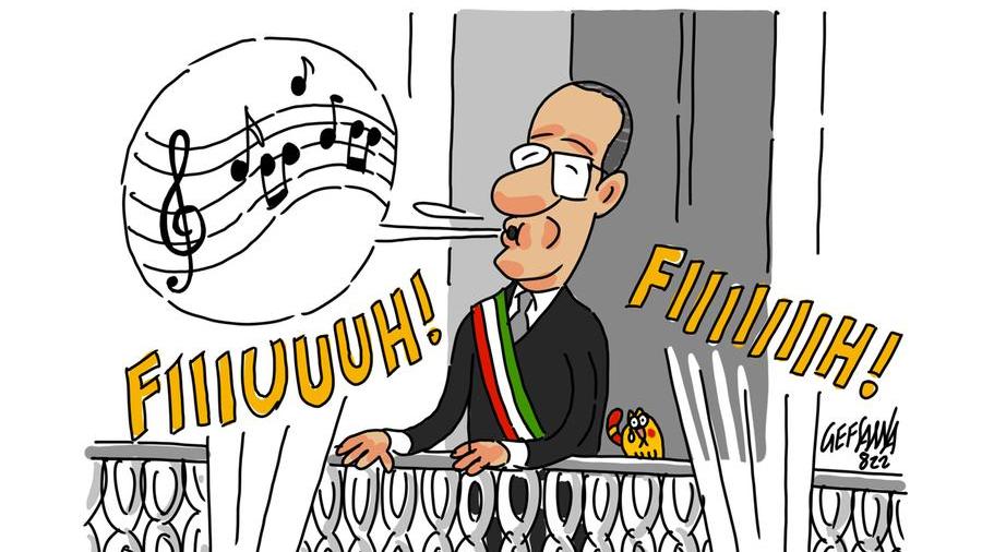 La vignetta di Gef: il sindaco non teme i fischi della discesa dei Candelieri