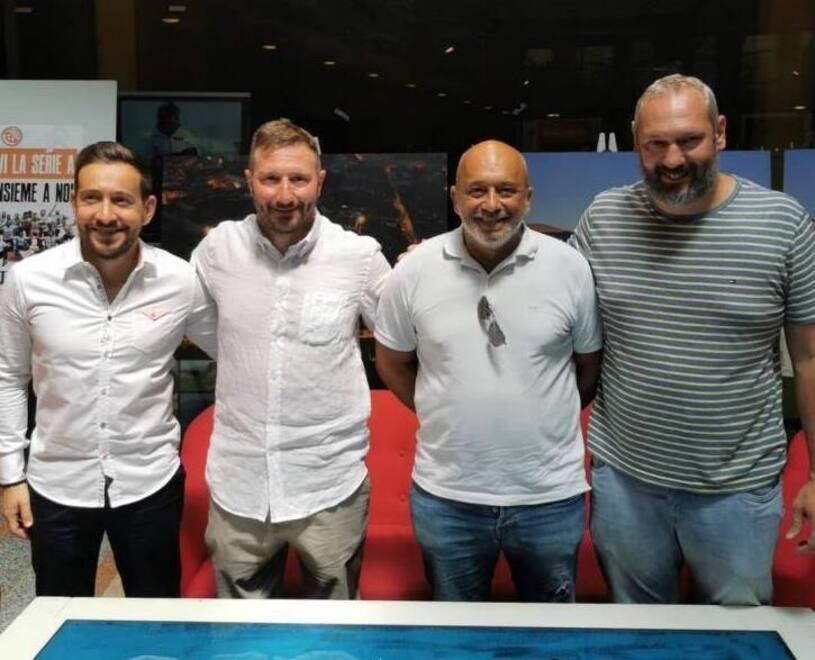 Da sinistra il diesse Simone Ragazzini, mister Emanuele Fratini, il presidente Alessandro Vannucci e il direttore tecnico Emiliano Biagini