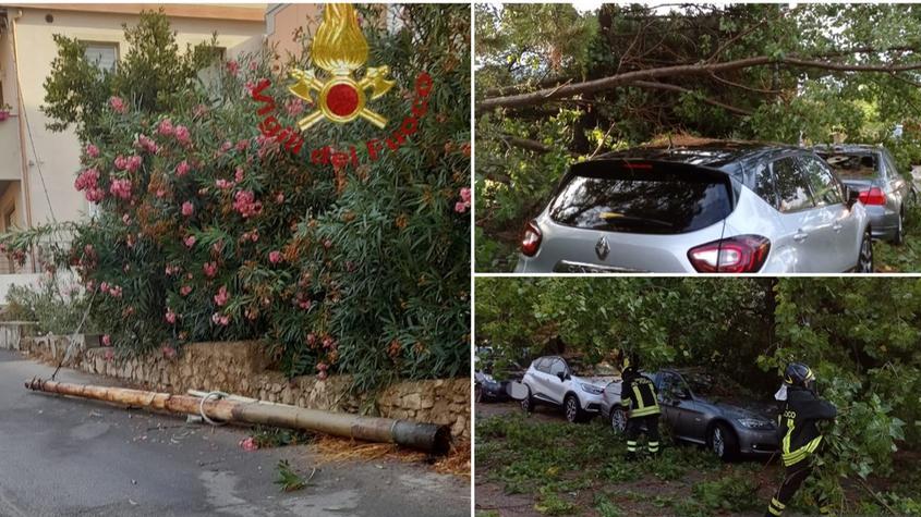 A La Maddalena un fulmine colpisce un palo, a Cannigione alberi caduti sulle auto