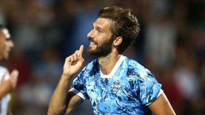 Nella foto Leonardo Mancuso in gol contro il Cagliari