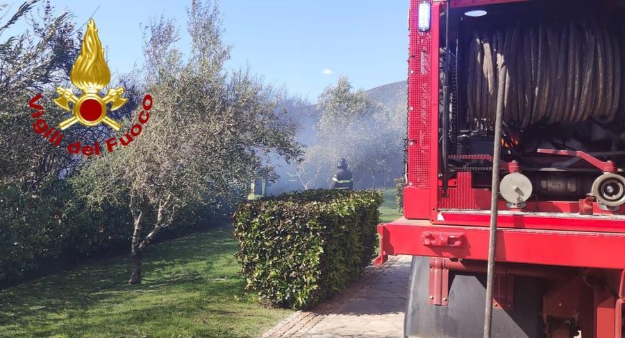 Fiamme in un terreno a Pinnacula, minacciato un giardino privato: rogo domato rapidamente da vigili del fuoco di Olbia