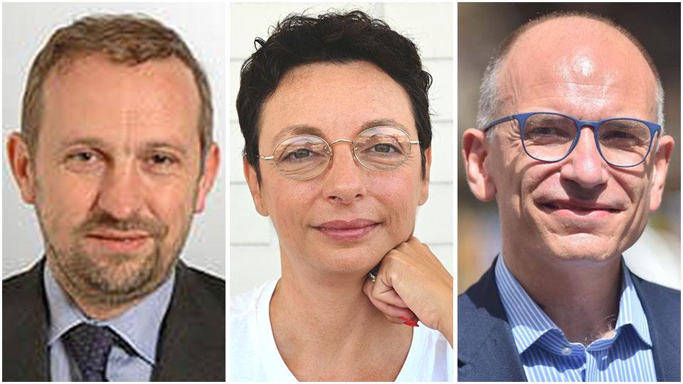 Da sinistra Stefano Ceccanti, Ylenia Zambito ed Enrico Letta. I tre pisani del Pd