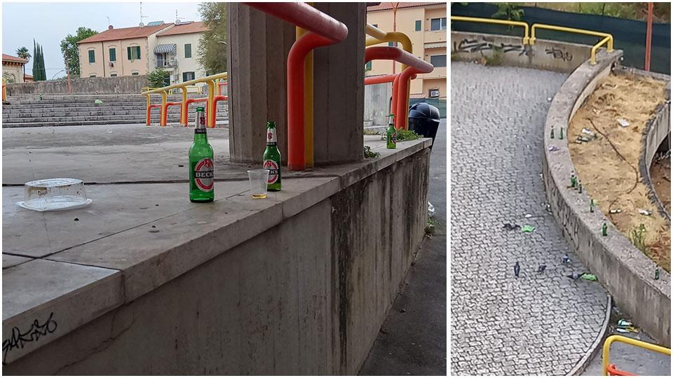 I resti dei bivacchi con bottiglie di birra sparse ovunque nella zona di via Bonghi e Rattazzi
