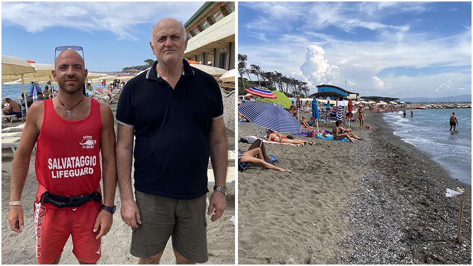 Il titolare dei bagni “Da Gigi” a destra insieme al bagnino Leonardo Casarosa