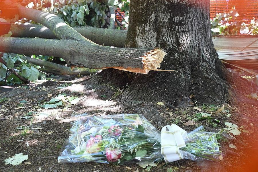 20ago2022 CARRARA - La prada, parco Ugo la Malfa. Area sotto sequestra dopo la tragica morta di Maria Laura Zuccari. Fiori nel punto dove la anziana signora è deceduta