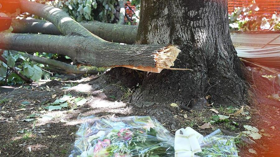20ago2022 CARRARA - La prada, parco Ugo la Malfa. Area sotto sequestra dopo la tragica morta di Maria Laura Zuccari. Fiori nel punto dove la anziana signora è deceduta