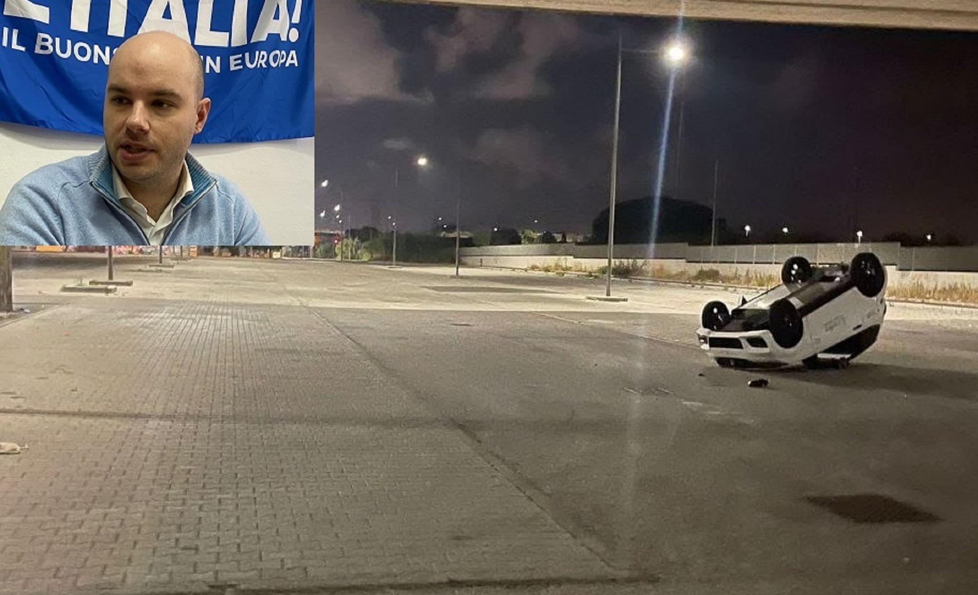 L'incidente e nel riquadro il consigliere Alessandro Perini