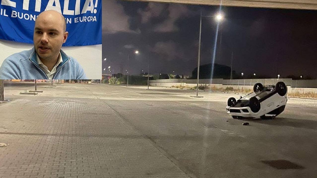 L'incidente e nel riquadro il consigliere Alessandro Perini