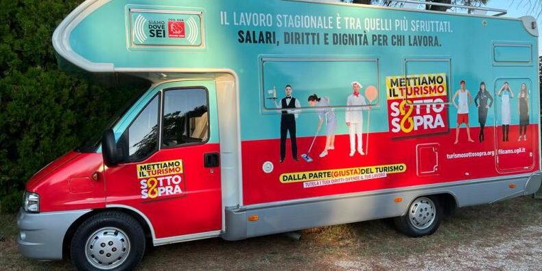 Il camper dei diritti del sindacato Filcams Cgil