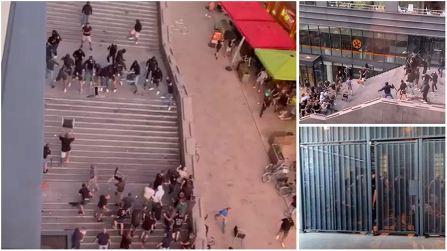 
	Nelle foto, alcuni frame dei video sugli scontri in Olanda. In basso l&rsquo;immagine della cella di sicurezza con all&rsquo;interno i tifosi viola <em>(foto concessa da Fiorentina.it)</em>

