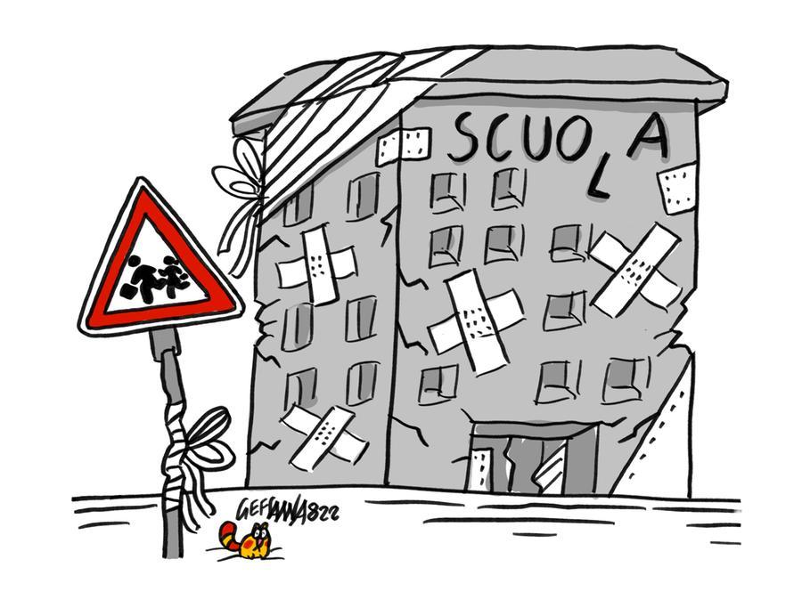 La vignetta di Gef: scuola sarda, mancano i dirigenti e tanti edifici sono fuori legge