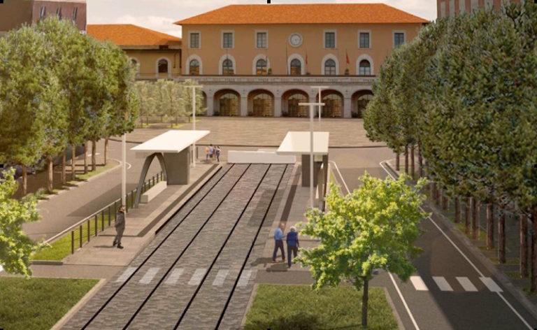 Una simulazione grafica del capolinea della tranvia di fronte a piazza della Stazione