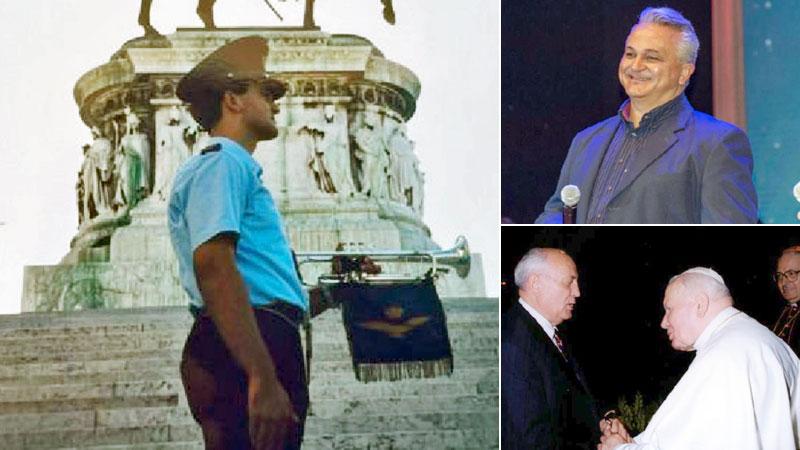 Tofanelli oggi e l’ex presidente sovietico Gorbaciov assieme a Papa Giovanni Paolo II