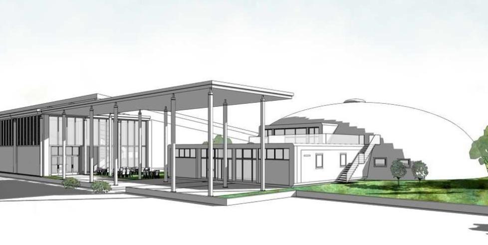 Il rendering reso noto anni fa del progetto per la nuova piscina di Iolo ma il progetto esecutivo non è ancora pronto e potrebbe essere molto diverso