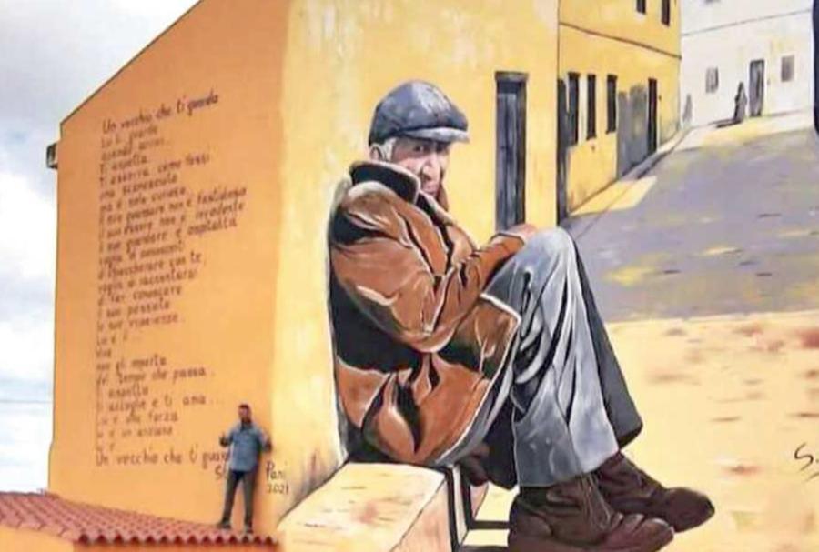 
	"Il vecchio che ti guarda", il murale&nbsp;realizzato da Stefano Pani a Muravera

