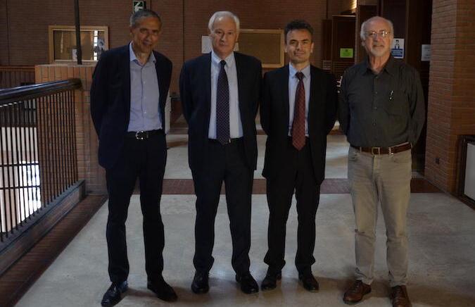 Nella foto i tre candidati a rettore (da sinistra Zucchi, Marroni e Iannaccone) con il decano Giuseppe Buttazzo
