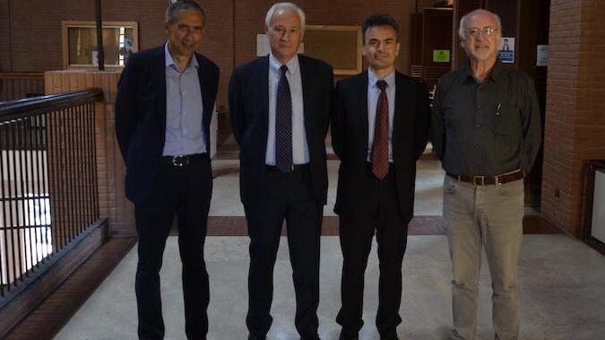 Nella foto i tre candidati a rettore (da sinistra Zucchi, Marroni e Iannaccone) con il decano Giuseppe Buttazzo