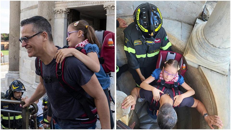 Bimba disabile corona il sogno: insieme al padre sale sulla Torre di Pisa
