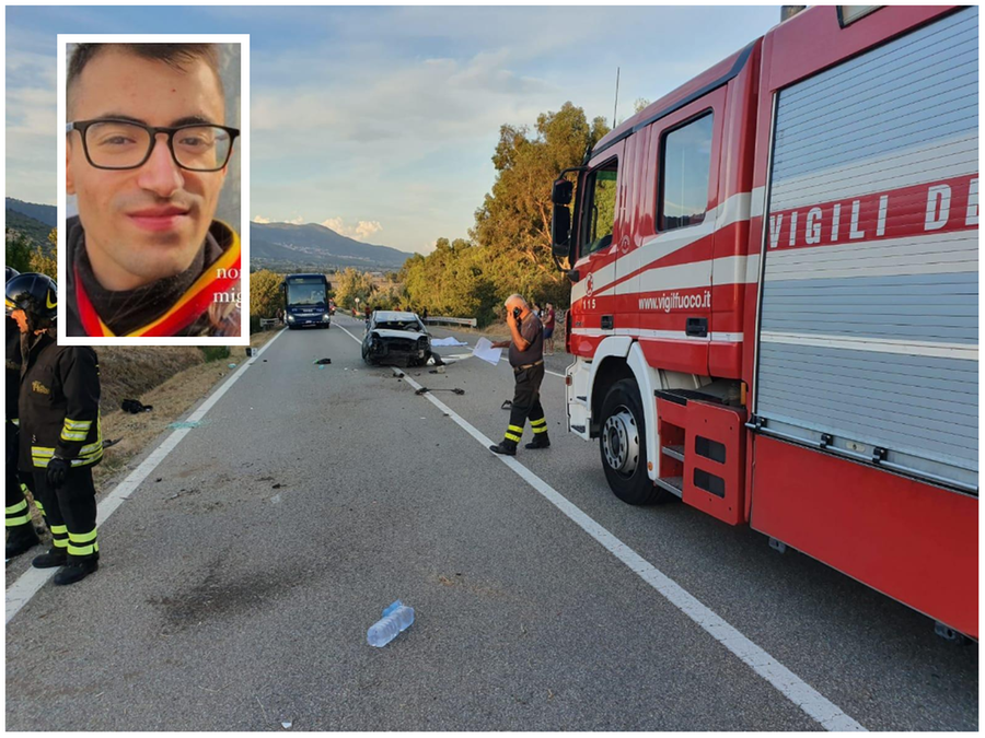 
	L'incidente sulla statale 129 e nel riquadro la giovane vittima, Massimo Uda, di Bolotana

