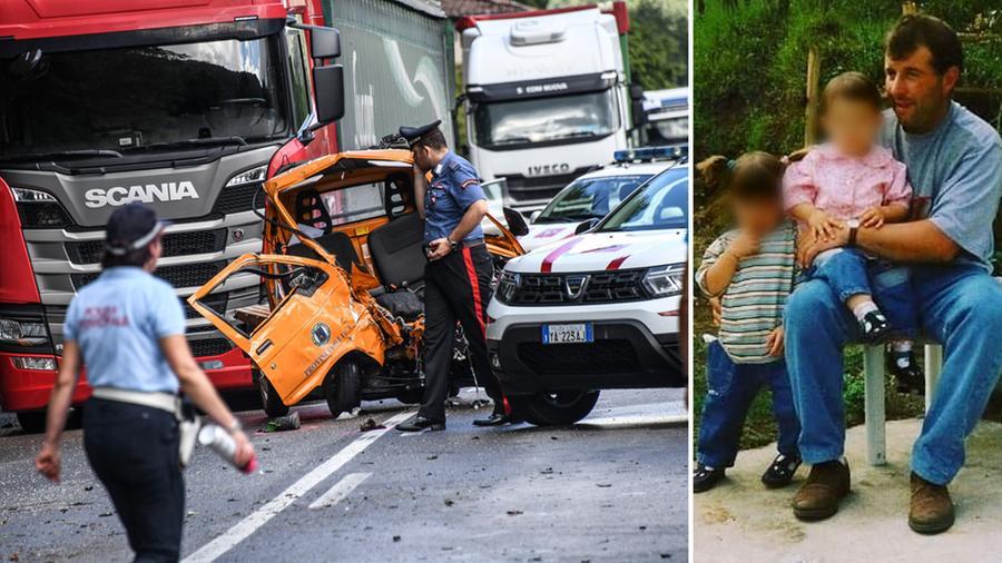
	Nella foto grande il mini van della Piaggio distrutto nell&rsquo;impatto e accanto Stefano Daddoveri in una foto di diversi anni fa, assieme alle figlie che oggi sono ventenni

