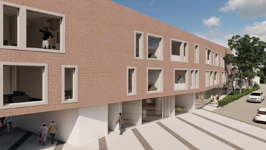 In alto il futuro dell’edificio nel progetto virtuale
