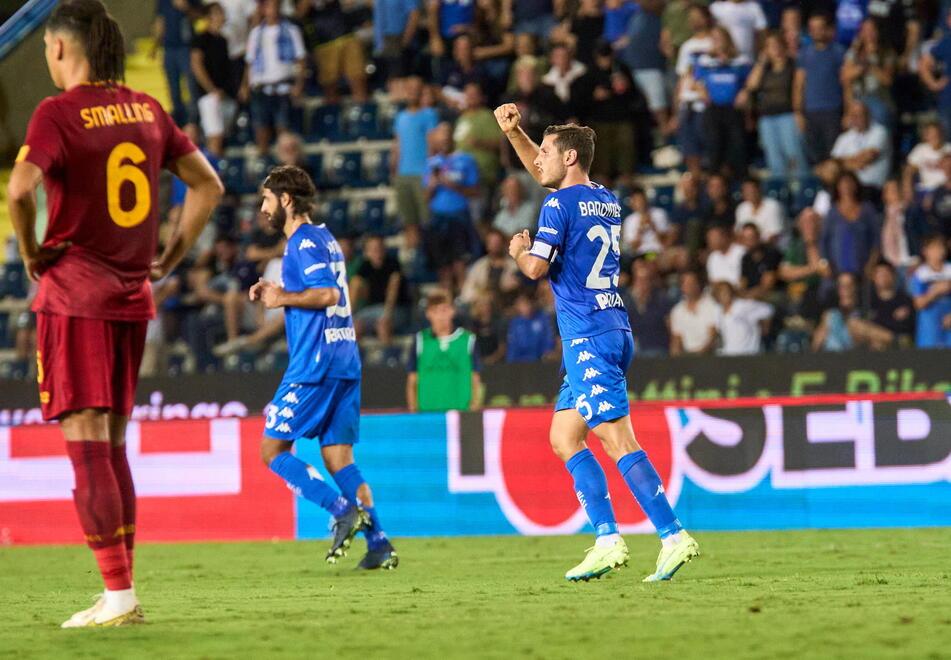 L’esultanza di Filippo Bandinelli dopo il gol del pareggio contro la Roma