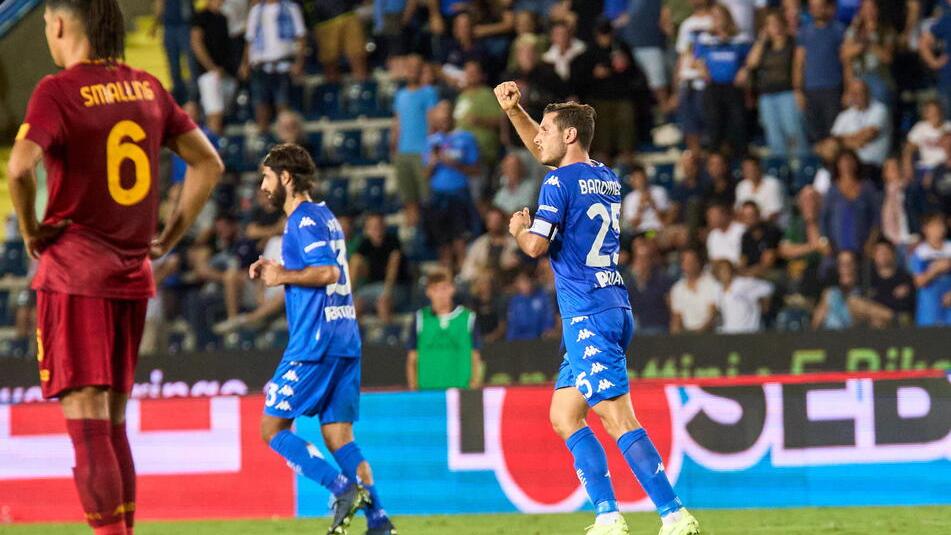 L’esultanza di Filippo Bandinelli dopo il gol del pareggio contro la Roma