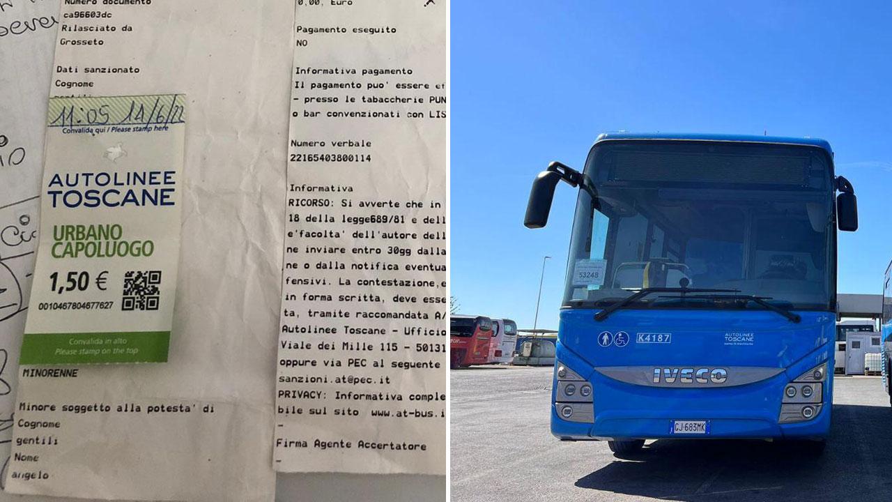 Uno dei due biglietti acquistati e obliterati dal 17enne per andare dalla frazione a Marina di Grosseto