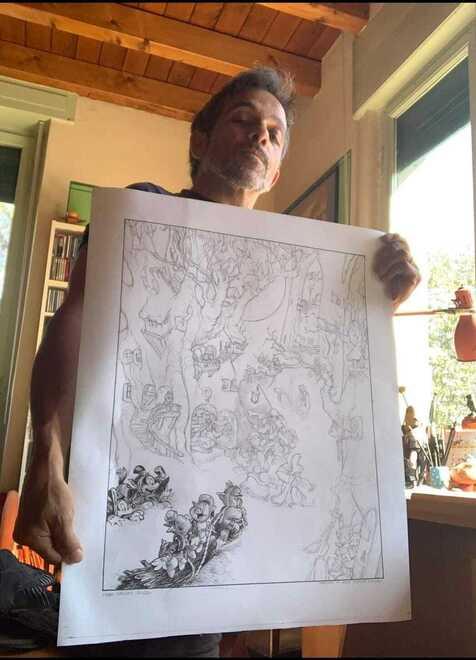 
	Fabio Celoni con un suo disegno


