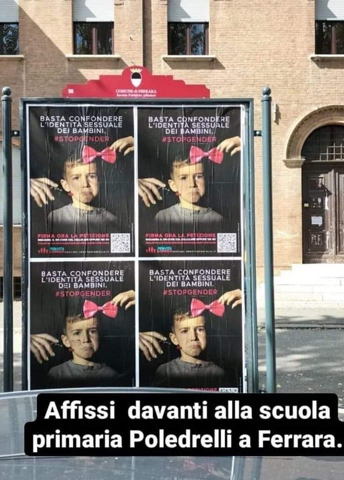 Ferrara. Manifesto “antigender” davanti alle scuole: è polemica