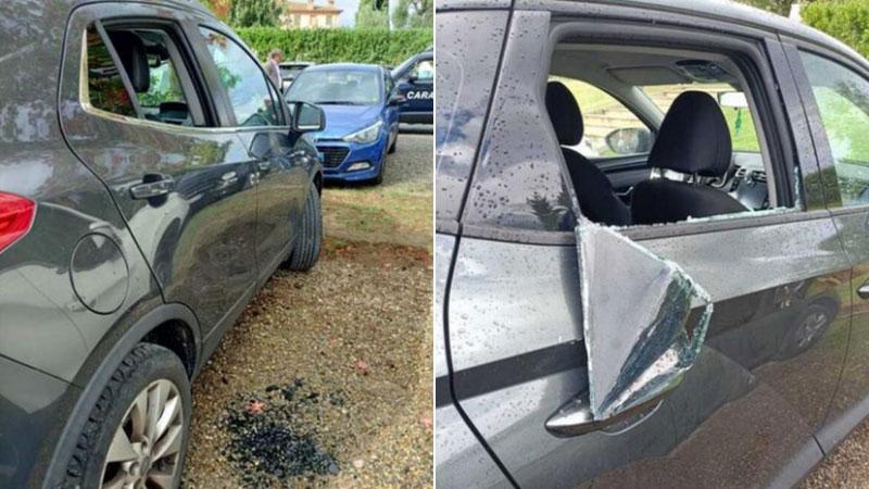 Nelle foto due delle auto a cui è stato sfondato il vetro per poi rubare gli oggetti presenti all’interno