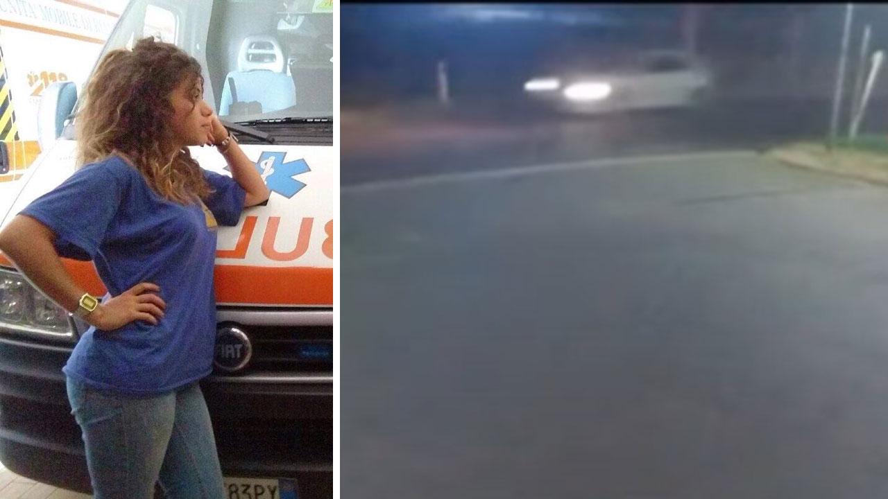 Sara Scimmi e il fermo immagine del video restaurato in cui si vede una misteriosa auto bianca