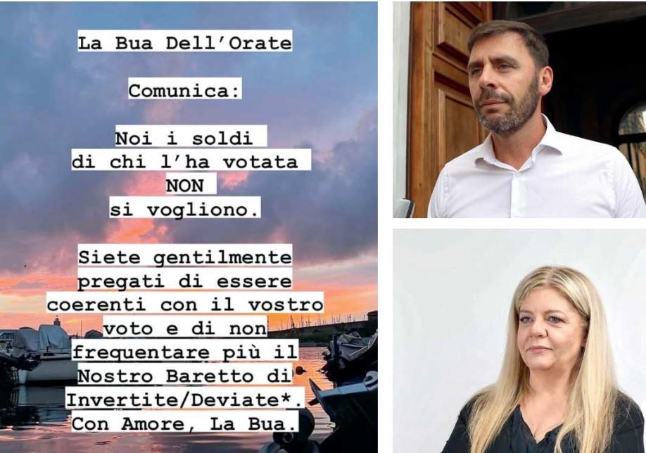 Nella foto grande il post de “La bua dell’orate”. A lato Romiti e Amadio