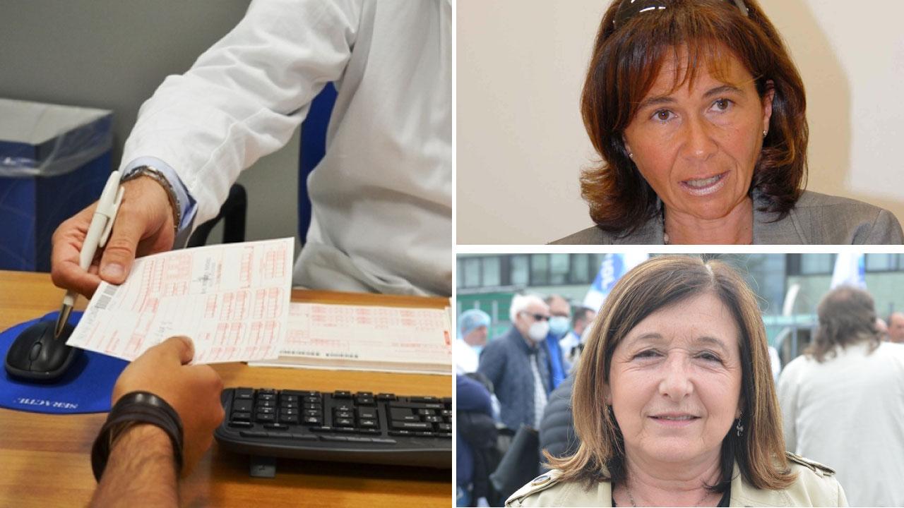Un medico in studio con un pazient; accanto Paola David e Anna Maria Celesti